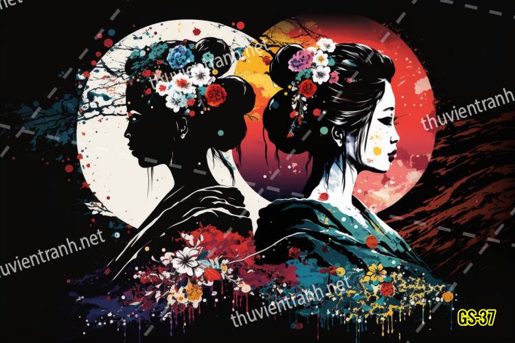 Tranh dán tường hoa cô gái Geisha Nhật Bản-GS-37 - Tranh tường chất lượng cao